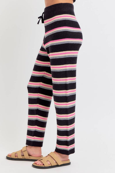 KNIT STRIPED PULL-ON-PANTS : Black