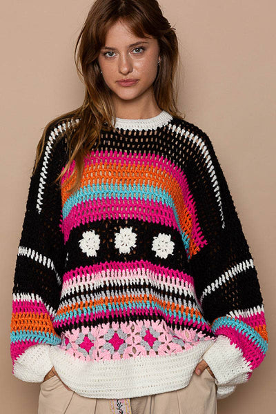 Oversized striped pattern knitted pullover sweater
