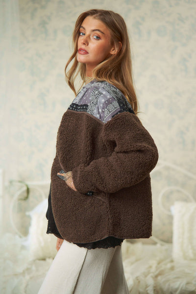 PLUS FUR SIDE POCKET LONG SLEEVE ZIPPER JACKET: Mocha