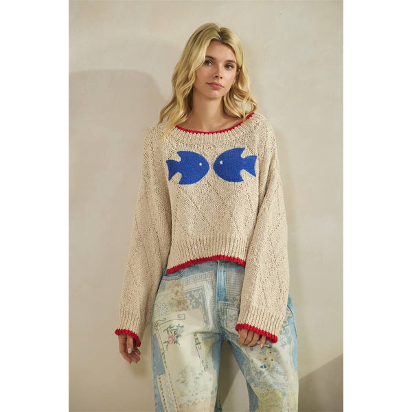 Printed Knitted Sweater: Ivory