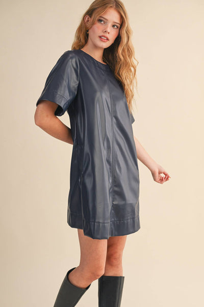 FLARED SHORT SLEEVE SWING MINI DRESS INDIGO