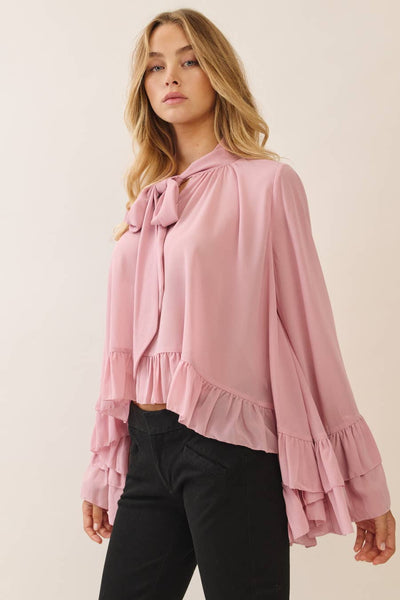 Ruffled Chiffon Blouse: Pink Blush