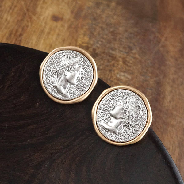 Empire Echo – Coin Stud Statement Earrings: Gold Tone Coin