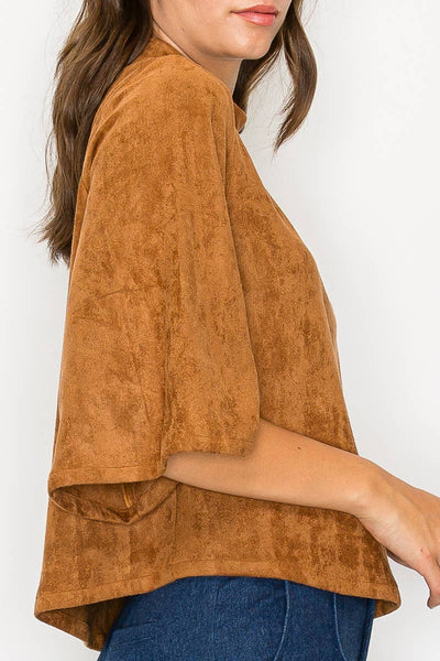 Bell sleeve camel suede top  
