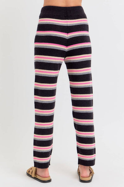 KNIT STRIPED PULL-ON-PANTS : Black