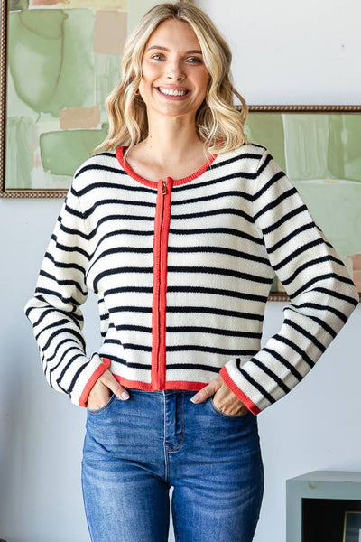 STRIPE ZIP UP CARDIGAN