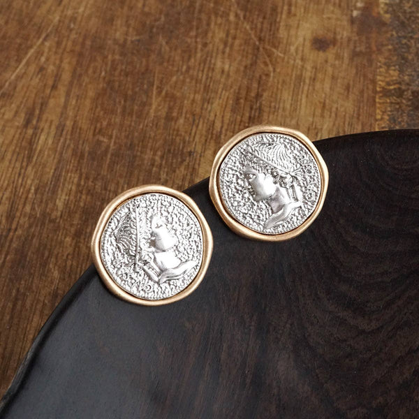 Empire Echo – Coin Stud Statement Earrings: Gold Tone Coin