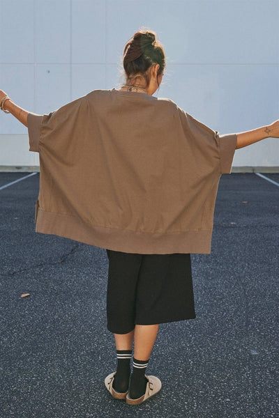 Retro Graphic Oversized French Terry Top: Brown / ONE SIZE