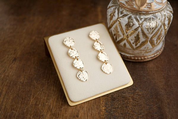 Golden Muse – Four Disc Cascade Earrings: Gold Tone
