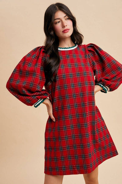 Christmas Plaid Knit Loose Fit Dress: