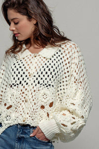 Open Interlaced Floral Long Sleeve Sweater