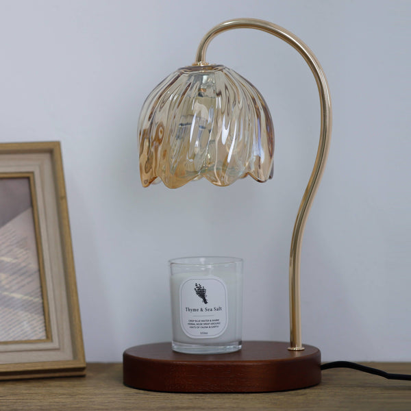 Amber Candle Warmer Lamp + Candle – Dark Wood Oval Base