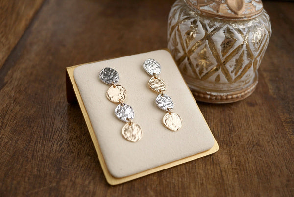 Golden Muse – Four Disc Cascade Earrings: Gold Tone