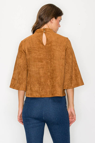 Bell sleeve camel suede top  