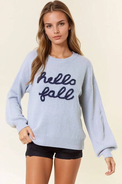 HELLO FALL Letter Embroidered Oversize Sweater
