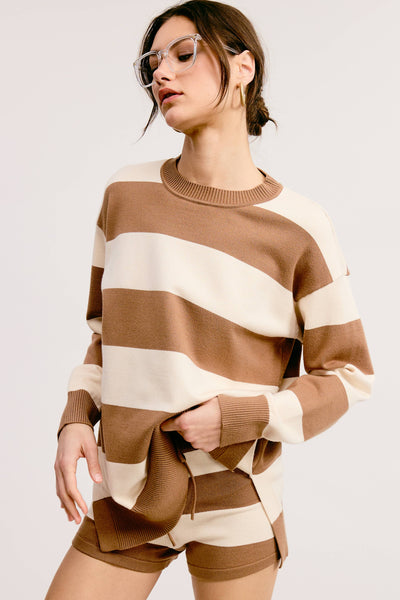 Stripe Knit Sweater and Shorts Matching Set: PICKLE / M