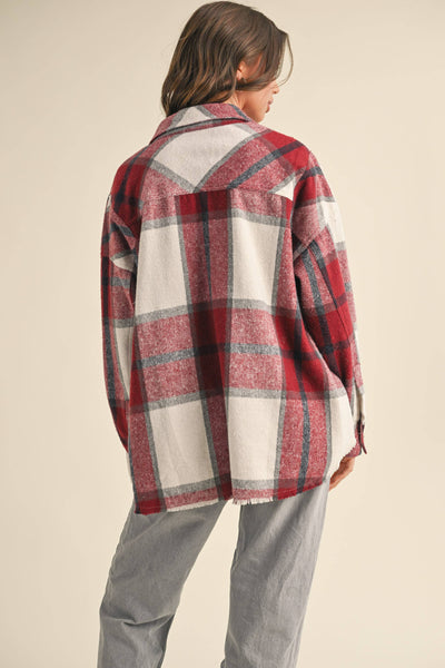 PLAID PATTERN PULLOVER TOP WITH POCKET: NAVY PLAID