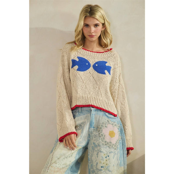 Printed Knitted Sweater: Ivory