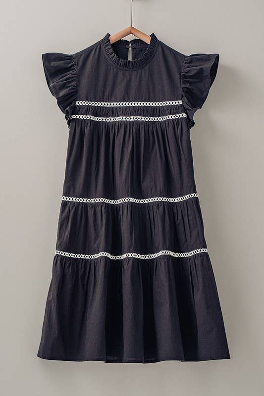 HAILEE CONT LACE TRIM RUFFLE MINI DRESS: BLACK Hidden Harlo HAILEE CONT LACE TRIM RUFFLE MINI DRESS: BLACK Hidden Harlo
