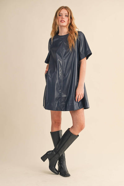 FLARED SHORT SLEEVE SWING MINI DRESS INDIGO