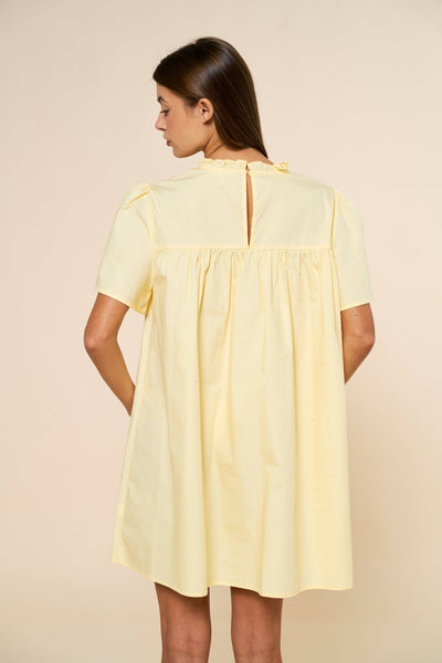 Embroidered Short Sleeve Babydoll Mini Dress: Butter Yellow