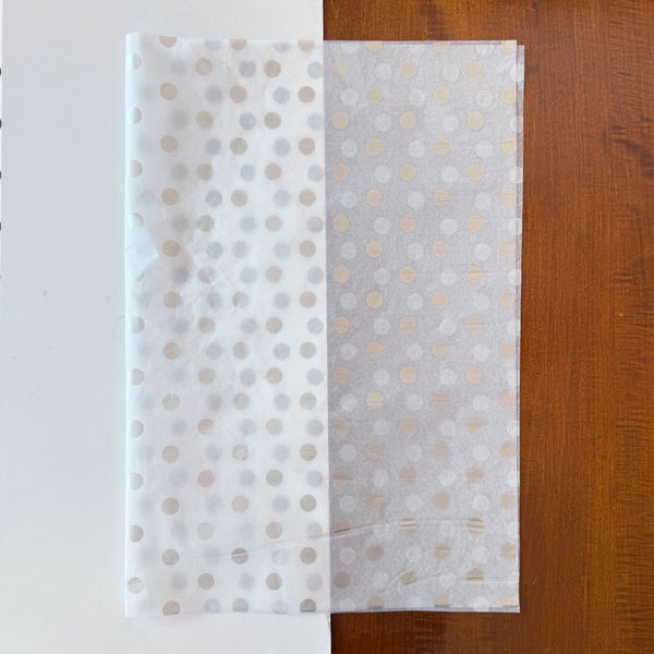 150pc, 28x20" Polka Dots 17g Wrapping Tissue Paper Sheets: Silver / Large Dot