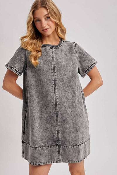 WASHED BLACK DENIM DRESS: WASHED BLACK