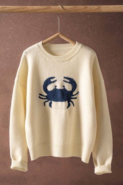 Crab Graphic Relaxed Knit Sweater: Ivory
