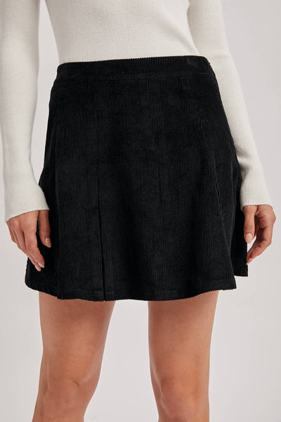 CORDUROY PLEATED MINI SKIRT: Black
