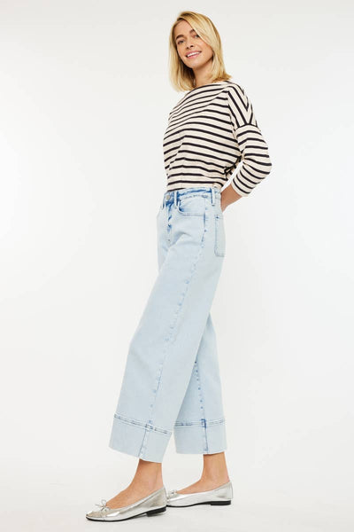 CRATER OPEN PACK HIGH RISE CROPPED WIDE LEG JEANS-LIGHT