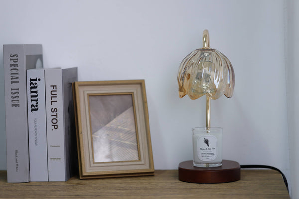 Amber Candle Warmer Lamp + Candle – Dark Wood Oval Base