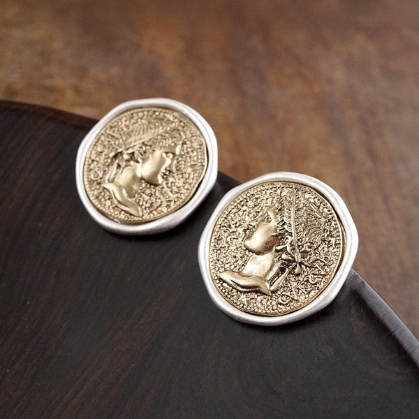 Empire Echo – Coin Stud Statement Earrings: Gold Tone Coin