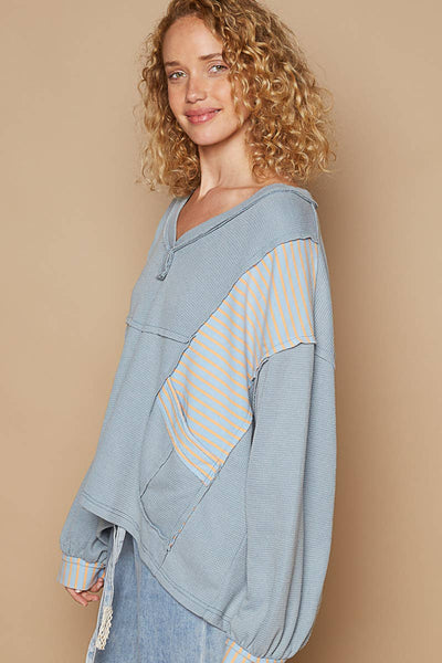 Oversized V Neck Bubble Sleeve knit Top