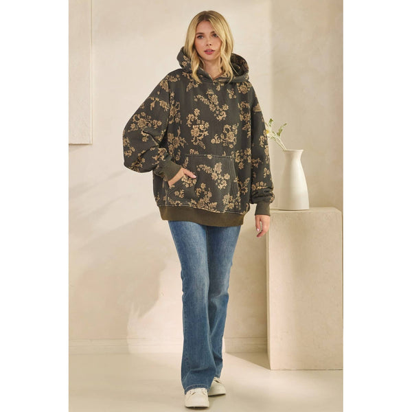 Printed Fleece Hoodie: Charcoal Combo