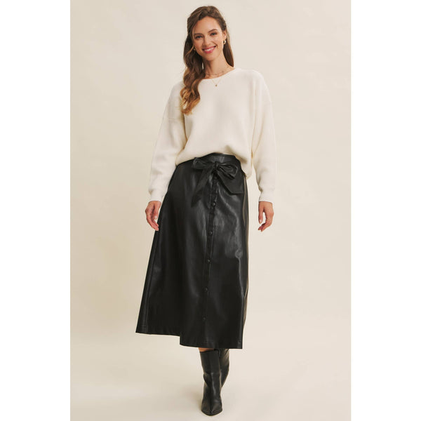 DOLMAN SLEEVE SWEATER WITH SATIN BACK TIE: CREAM