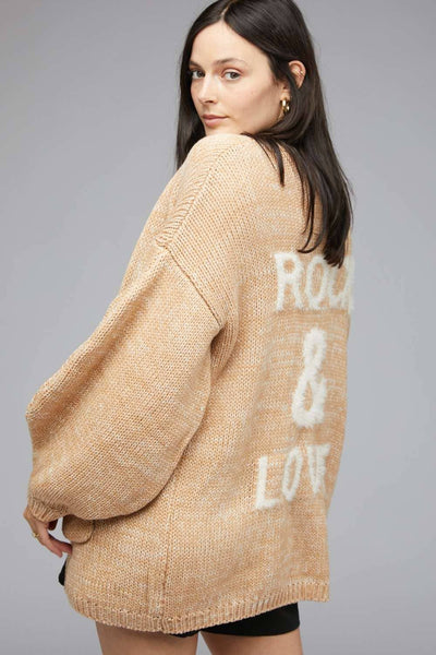 PLUS KNIT LONG SLEEVE CARDIGAN: Light Tan
