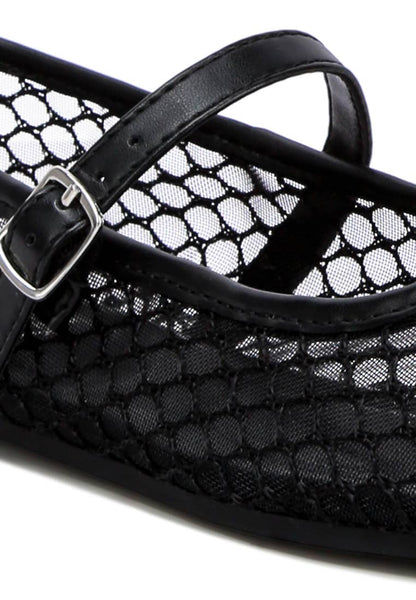 Averona Mesh Mary Jane Flats: Black