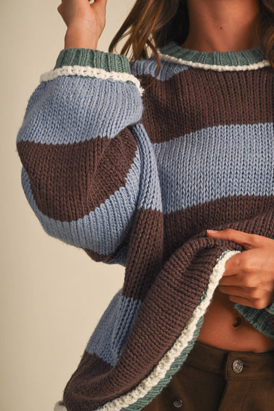 WIDE STRIPED SWEATER TOP: BEIGE MULTI