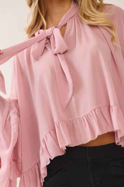 Ruffled Chiffon Blouse: Pink Blush