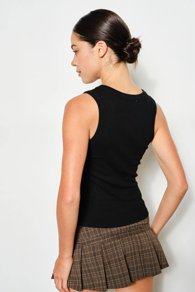 JEMMA CLOVER BEADED TANK: Black