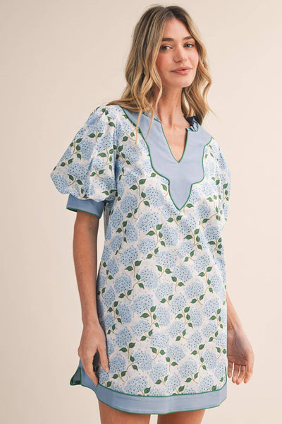 FLORAL PRINT PUFF SLEEVE A-LINE MINI DRESS MDR4855: SAGE GREEN FLORAL / M