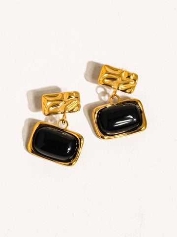 Cuvée 18K Gold Non-Tarnish Black Square Dangle Earring: Black