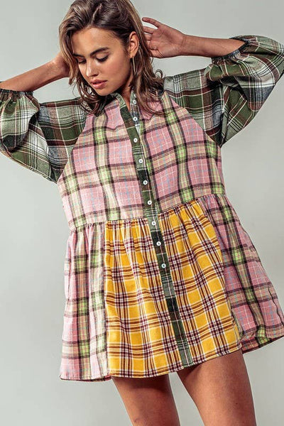 HAILEE MULTI PLAID RUFFLED MINI DRESS