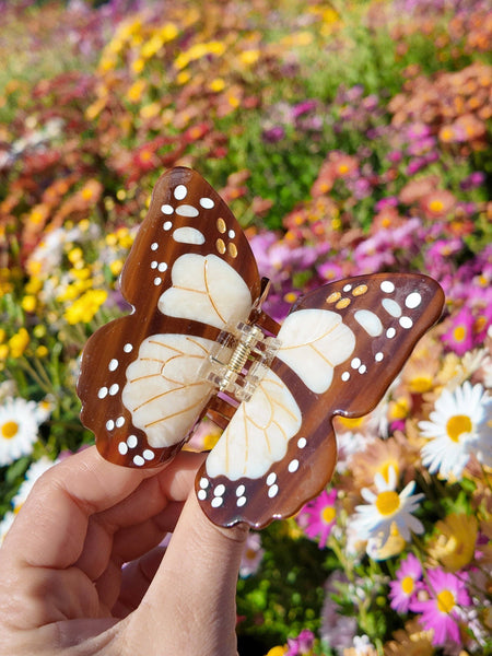 Hand-painted Boho Monarch Claw Hair Clip | Eco-Friendly: Brown