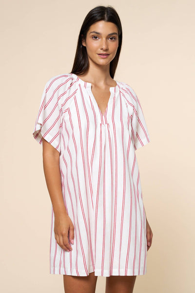 Striped Deep V-Neck Dress: WHITE