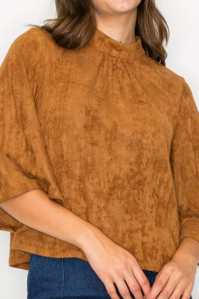 Bell sleeve camel suede top  