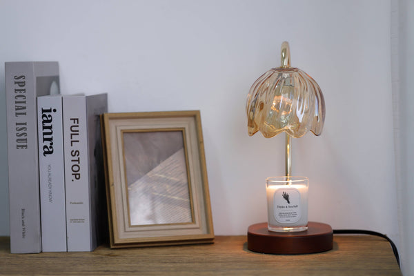 Amber Candle Warmer Lamp + Candle – Dark Wood Oval Base