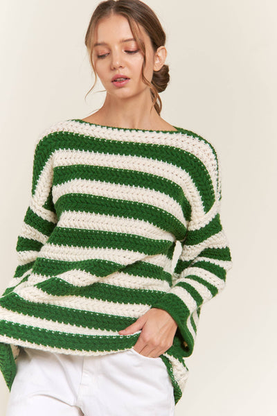 Green Knit Striped Sweater