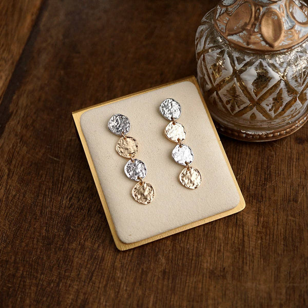 Golden Muse – Four Disc Cascade Earrings: Gold Tone