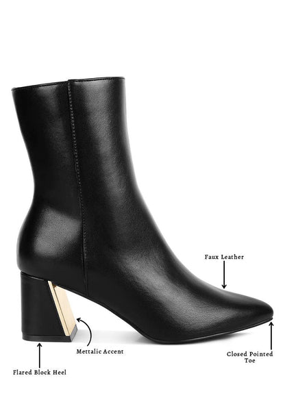 Kaira Metallic Accent Heel High Ankle Boots: Brown